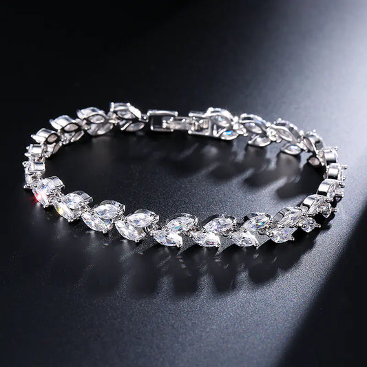 Minimalist Willow Leaf Bracelet with AAA Zircon Stones