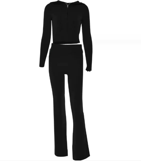 SleekEase Zip Hoodie &amp; High-Waist Pants Set