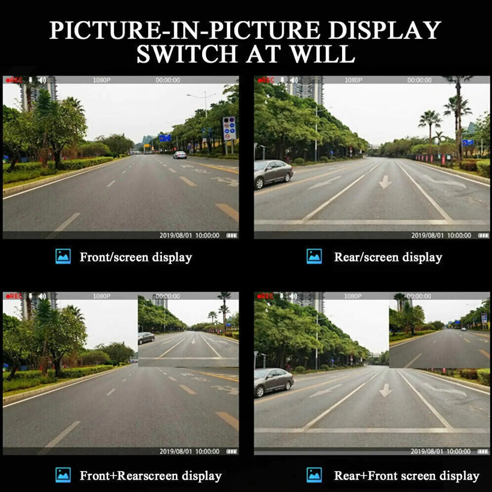 HD 1080P Car DVR Dual Dash Cam Mirror