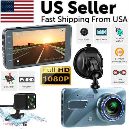 Full HD 1080P Dual Lens Car Dash Cam with 4" Screen and Night Vision