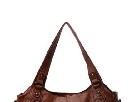 European &amp; American Retro Solid Color PU Leather Handbag - Classic Tote Bag