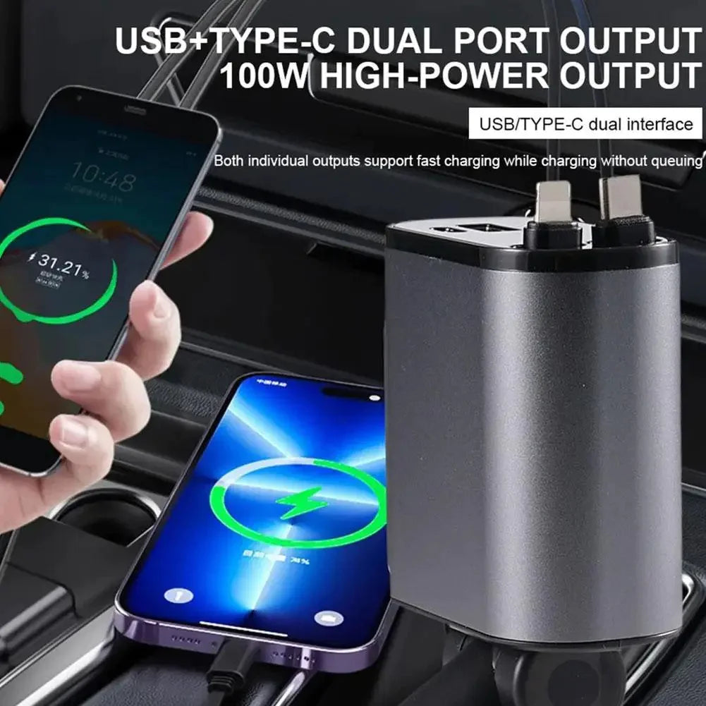 Retractable Multi-Port Car Charger