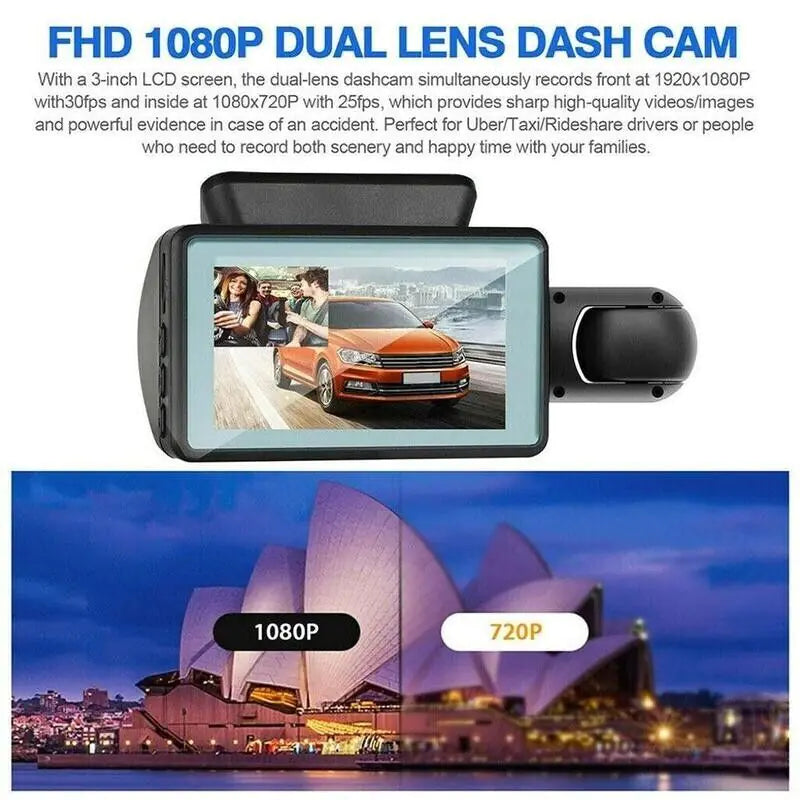 Dual Lens 1080P Car DVR &amp; Dash Cam Recorder