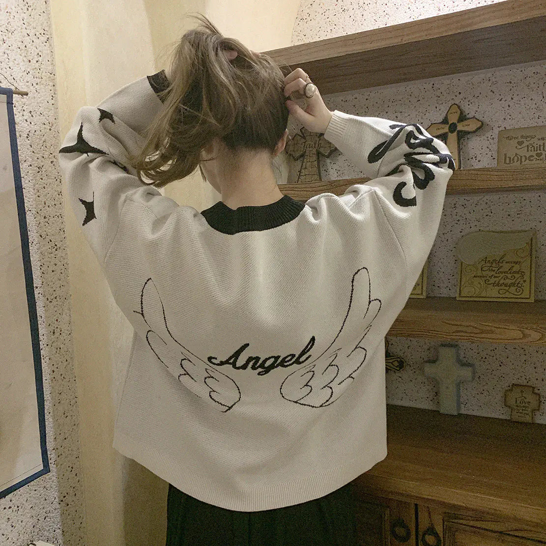 Wings Super Loose White and Pink Sweater