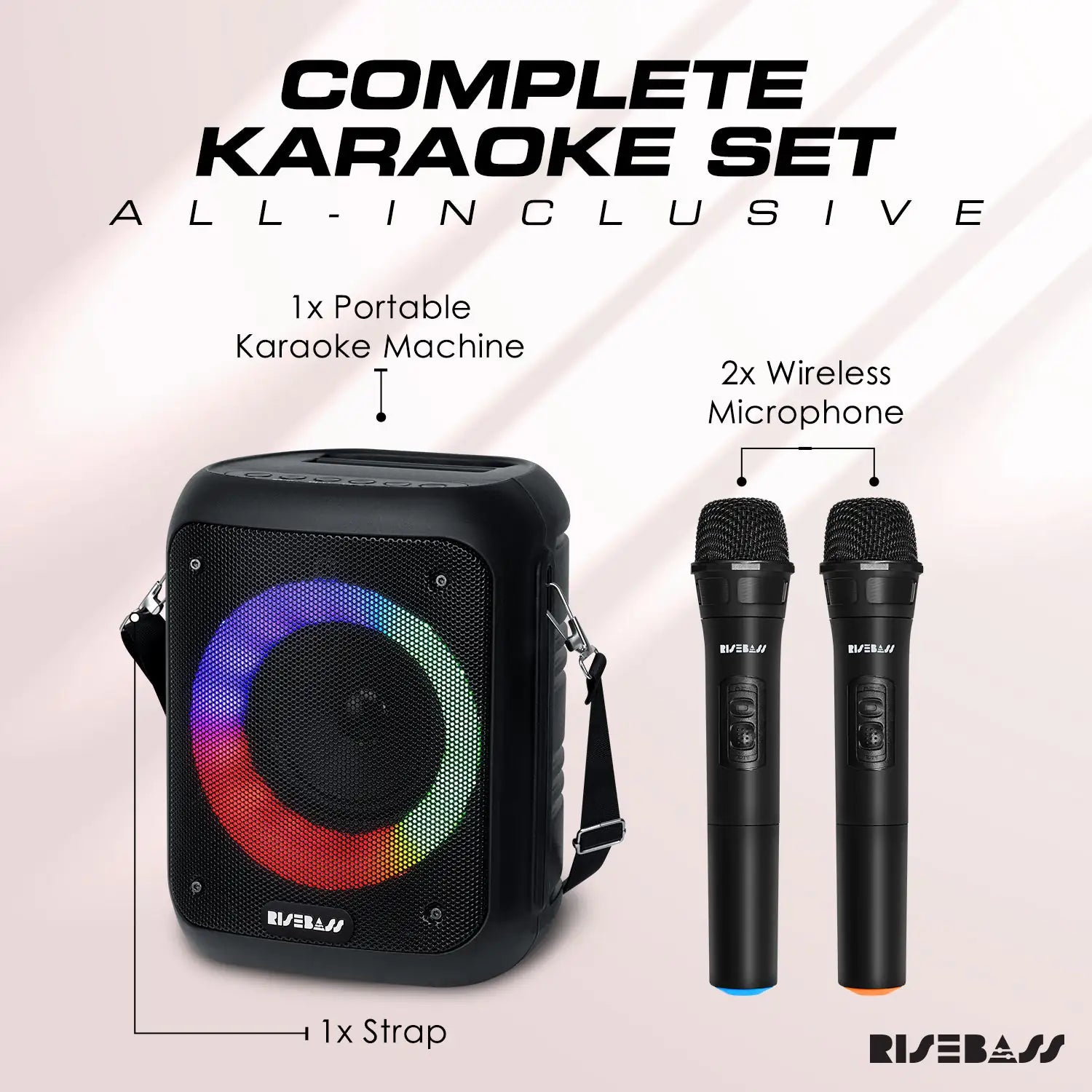 Risebass Mobile Karaoke Pro with Dual Mics &amp; Bluetooth