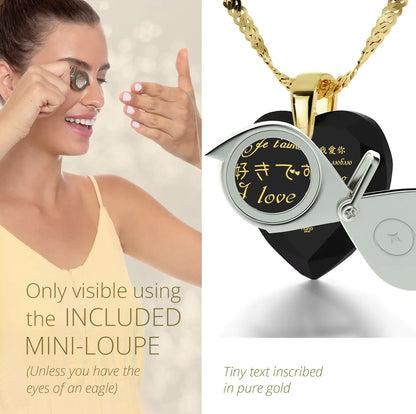 Multilingual Love Heart Necklace and Crystal Earrings Set