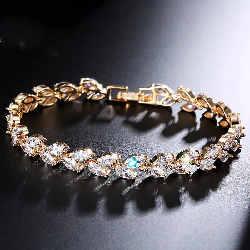 Minimalist Willow Leaf Bracelet with AAA Zircon Stones