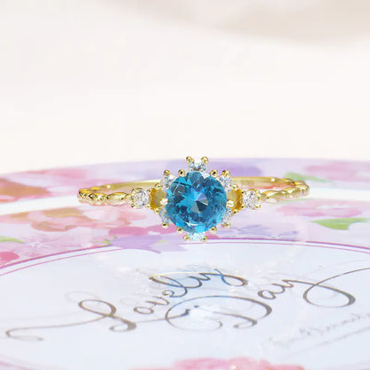 S925 Silver Natural Blue Topaz Zircon Ring for Women
