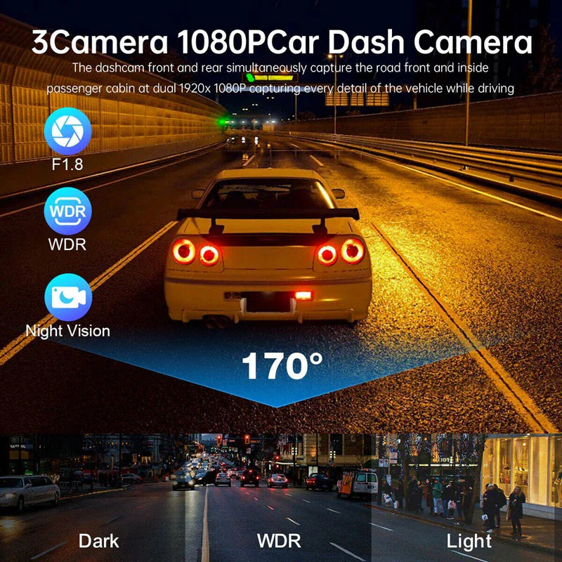 HD Triple View Dash Cam with G-Sensor