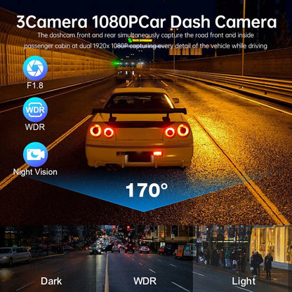 HD Triple View Dash Cam with G-Sensor