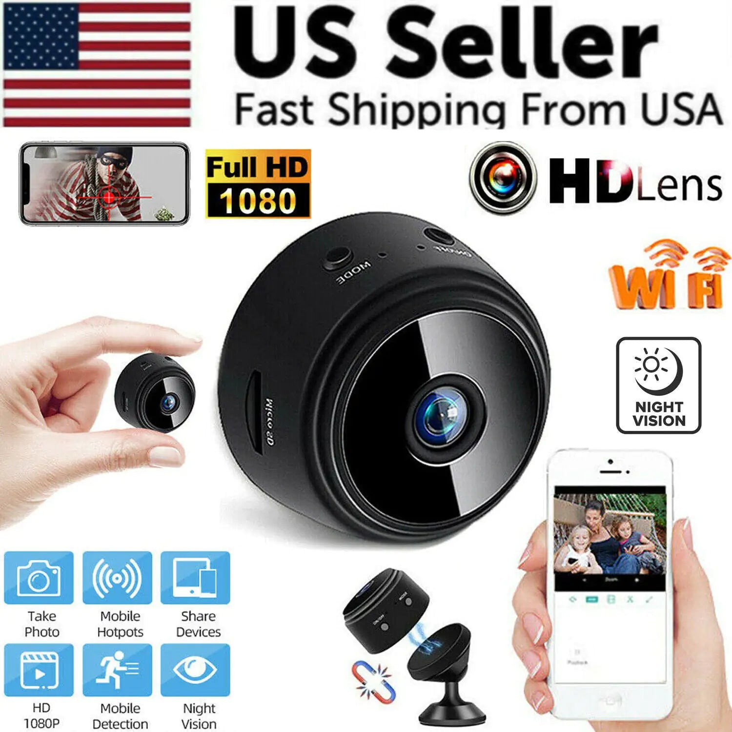 Compact Wireless Nanny Cam HD 1080P DVR