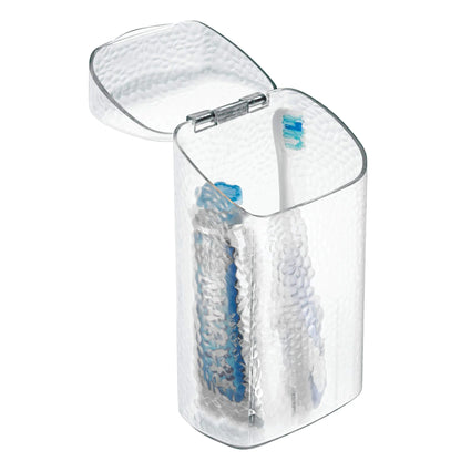 iDesign 53450 Rain Toothbrush Holder Dental Center for Toothpaste Electric Toothbrush Water Flosser Bathroom Countertop Organizer Clear
