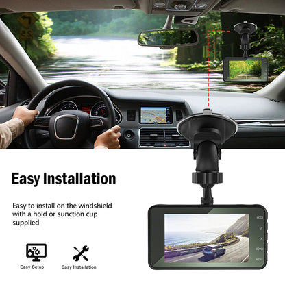 Full HD 1080P Dual Lens Car Dash Cam with 4" Screen and Night Vision