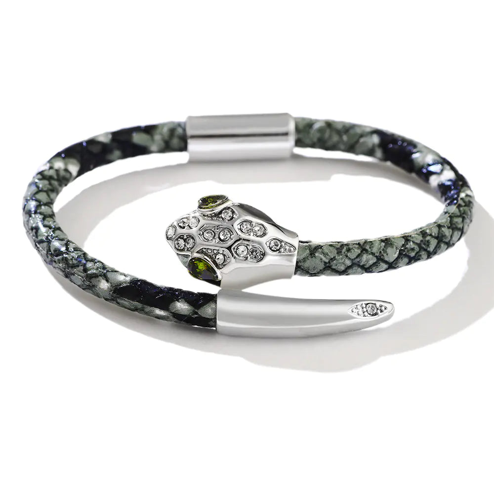 Zircon Inlaid Leopard Copper Snake Head Bracelet