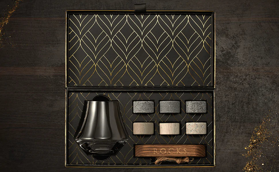 Elite Whiskey Enjoyment Set - Stones & Crystal Glass