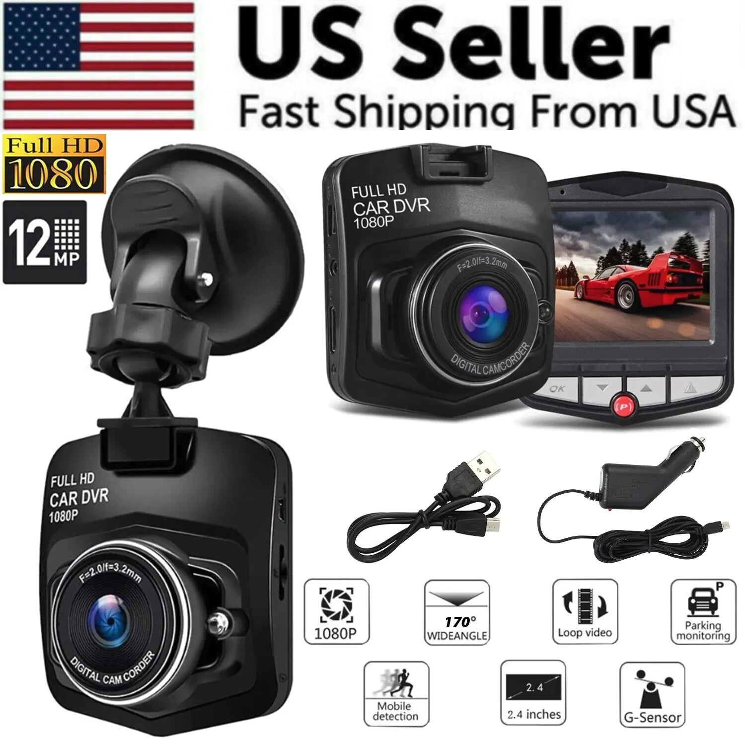 HD Night Vision Dash Cam 2.4&
