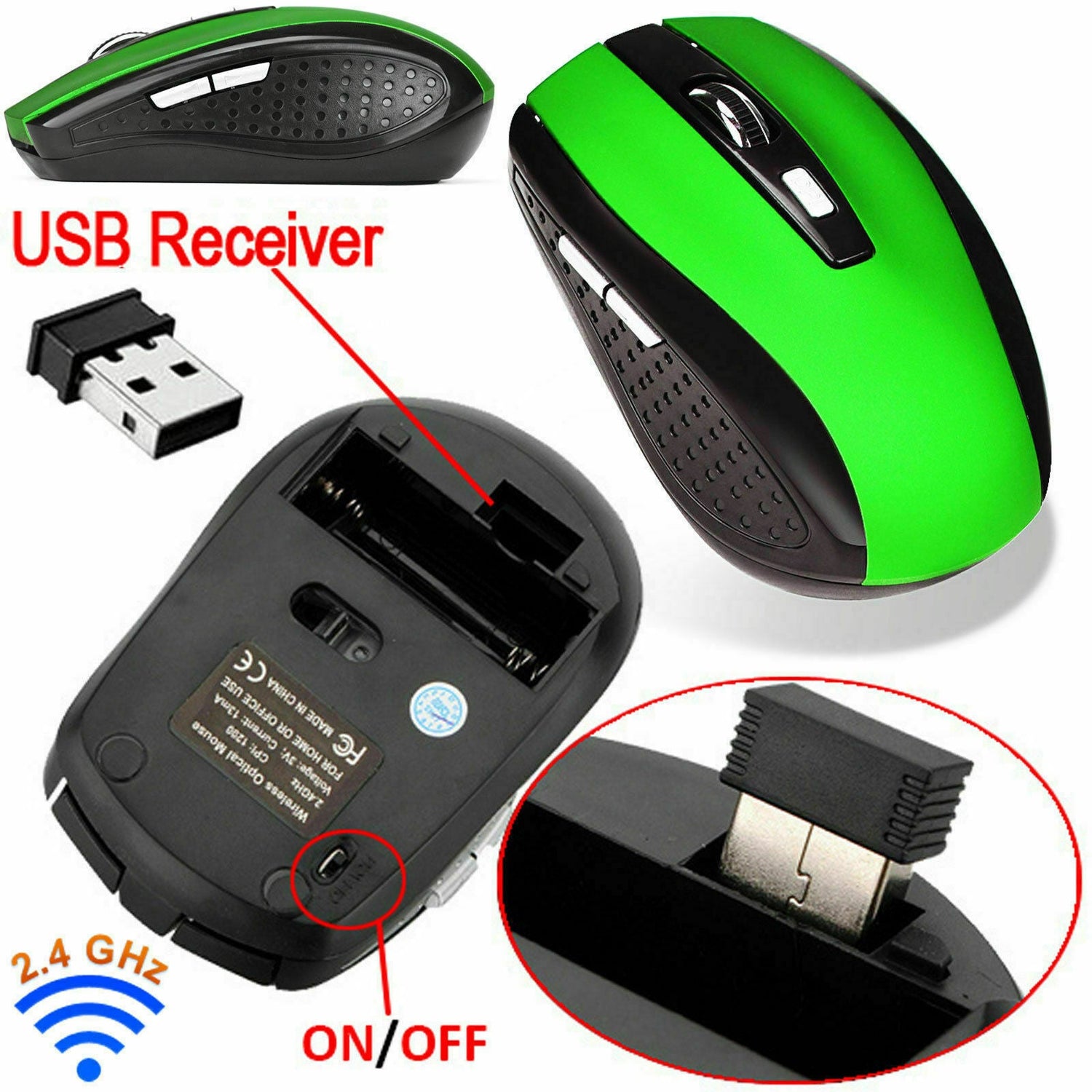 2.4GHz Cordless Optical Mouse with USB Receiver for PC