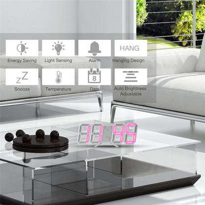 3D LED Digital Wall Clock with USB