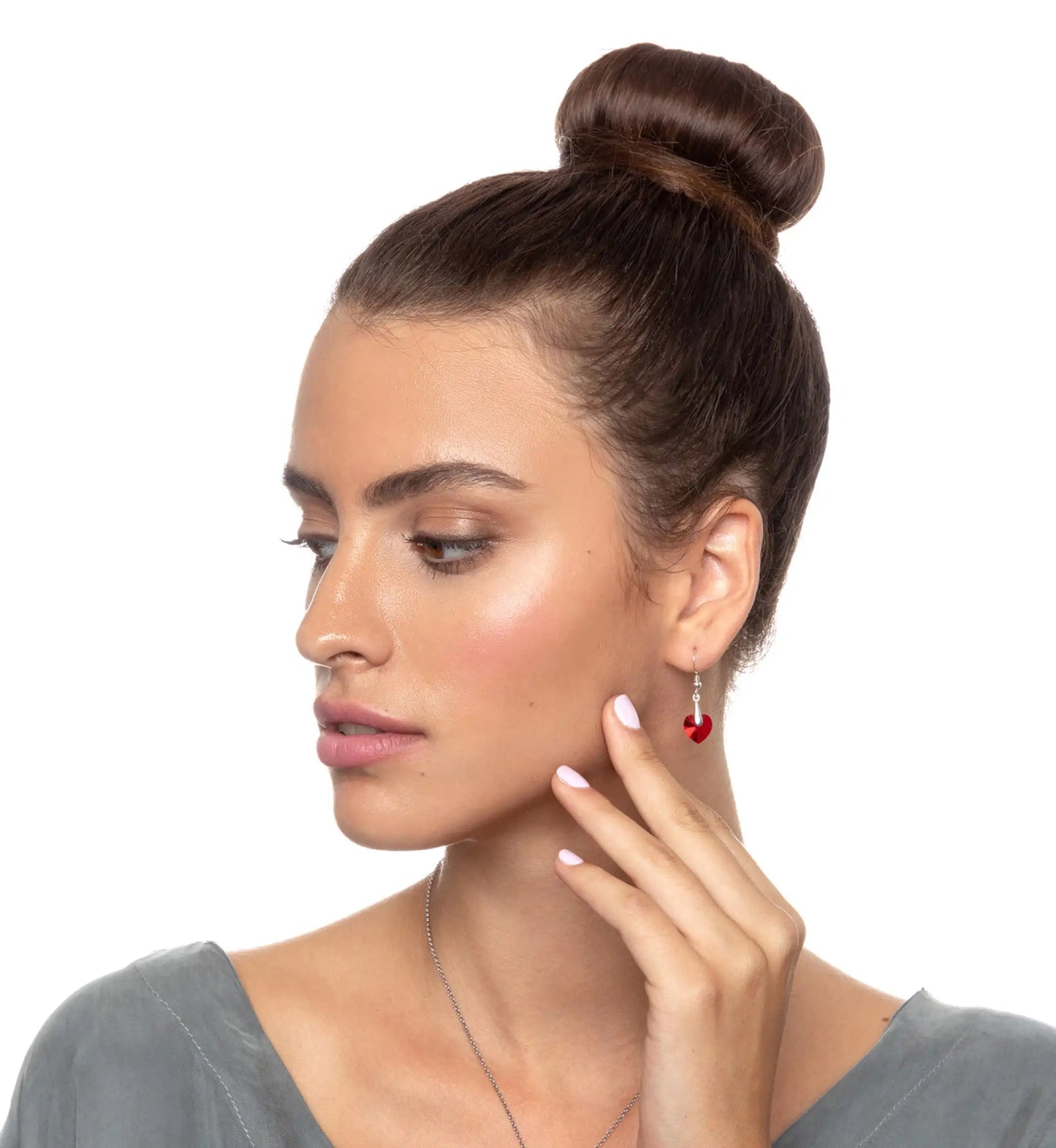 Multilingual Love Necklace and Crystal Heart Earrings Set