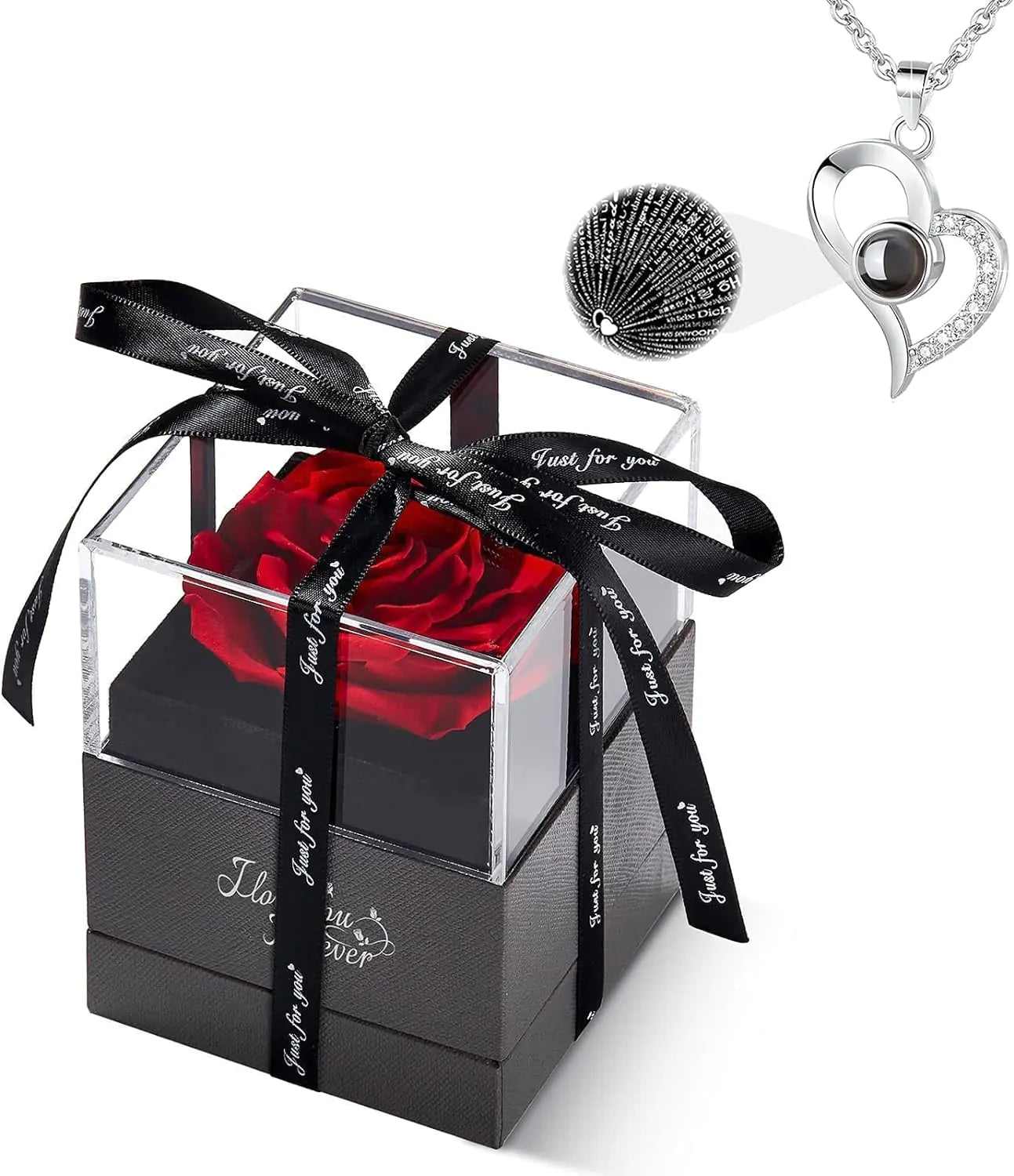 FOREVERLOVE Preserved Rose &amp; Heart Necklace