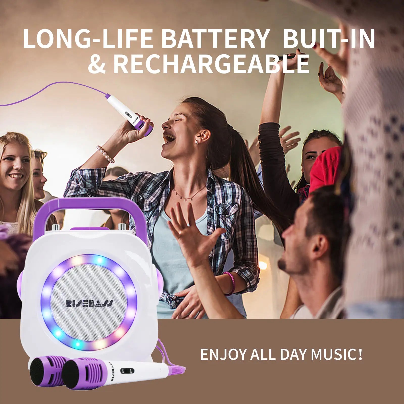 Kids Party Karaoke Machine - Bluetooth with Dual Mics