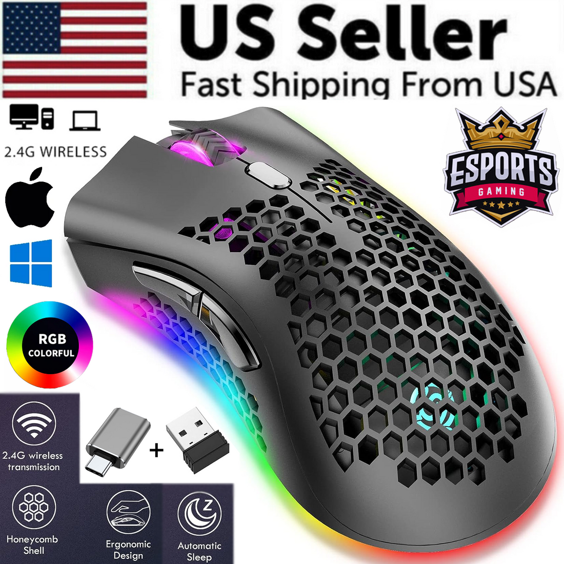 7-Color LED Backlit Wireless Gaming Mouse