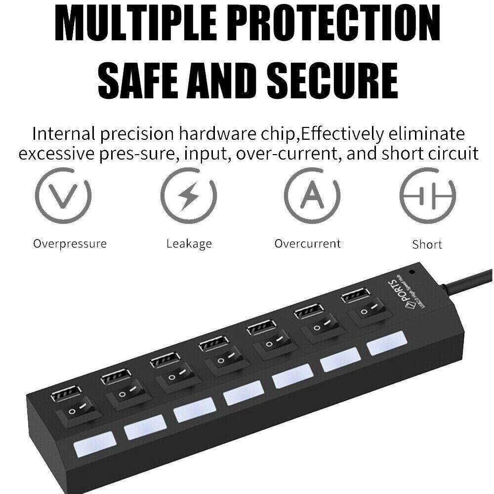 7-Port USB High-Speed Hub Adapter for PC/Mac