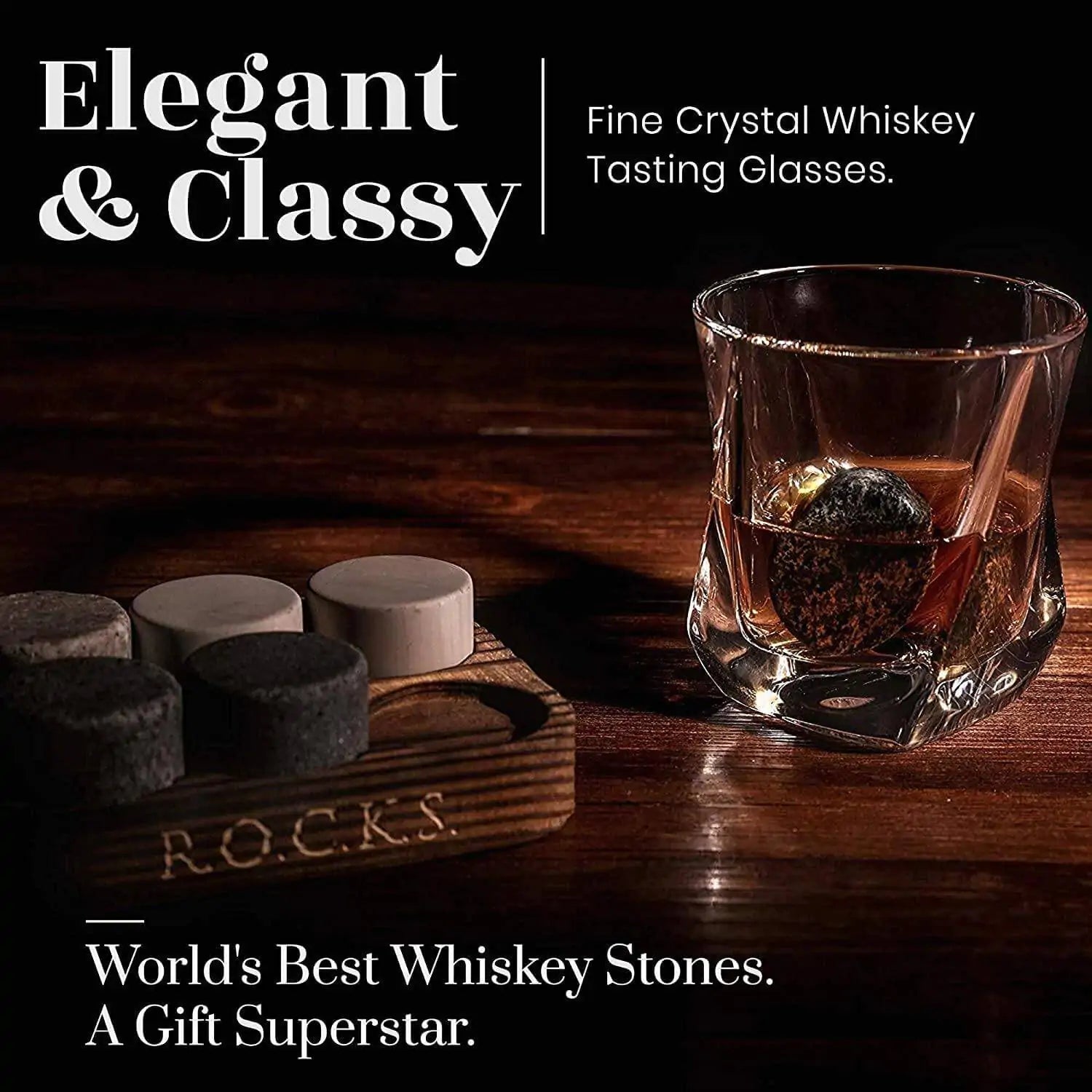 Elite Whiskey Stones &amp; Twist Glass Set
