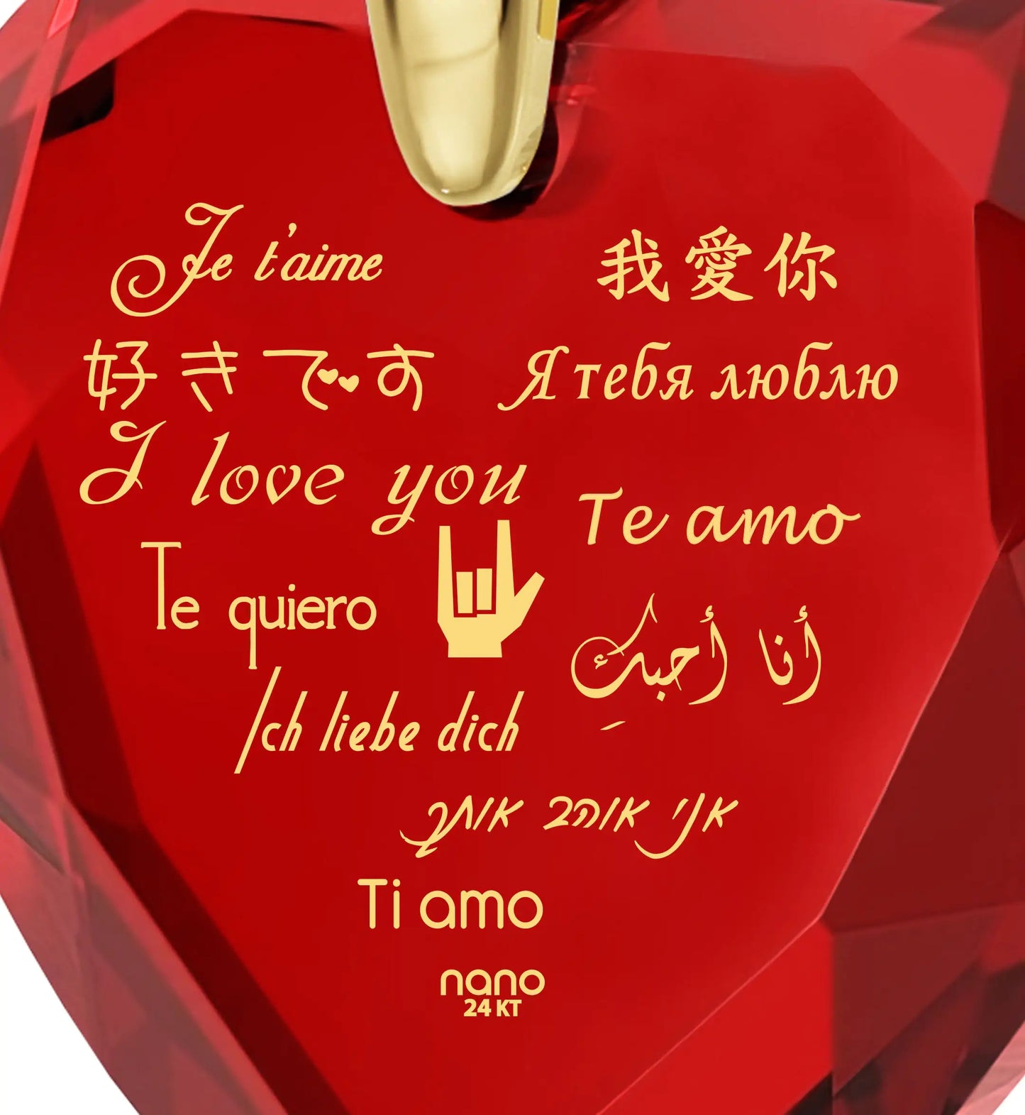 Multilingual Love Heart Necklace and Crystal Earrings Set