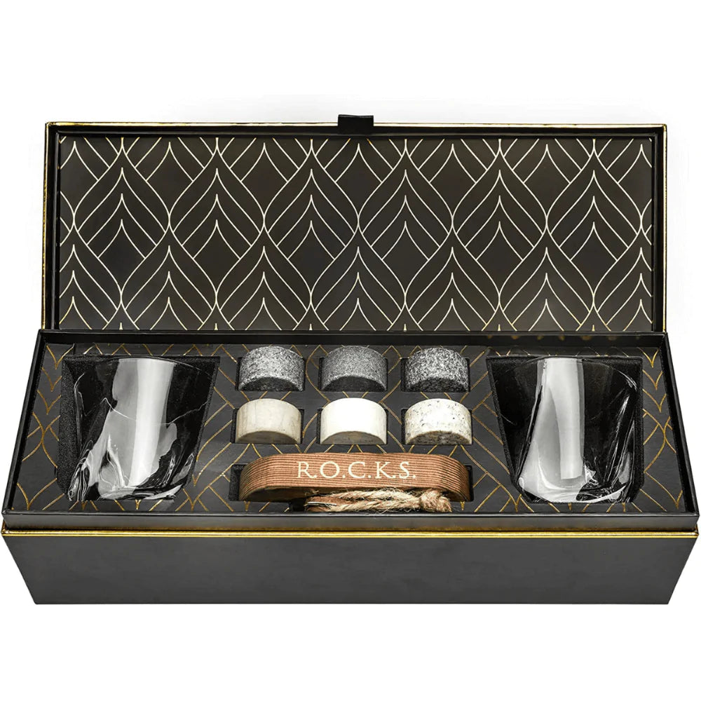 Elite Whiskey Stones &amp; Twist Glass Set