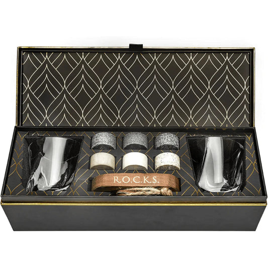 Elite Whiskey Stones & Twist Glass Set