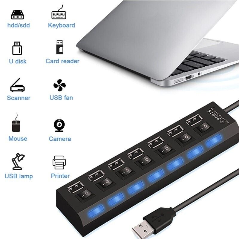 7-Port USB High-Speed Hub Adapter for PC/Mac