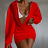 Chic Deep V-Neck Long Sleeve Mini Dress in vibrant red worn on a model, showcasing stylish design and bold fashion.