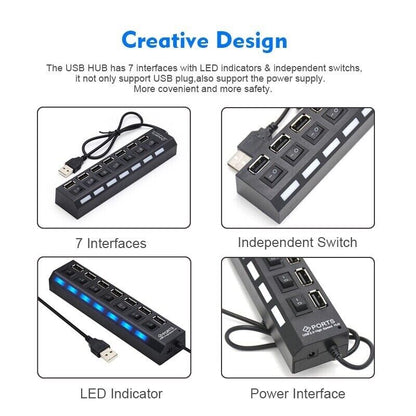 7-Port USB High-Speed Hub Adapter for PC/Mac