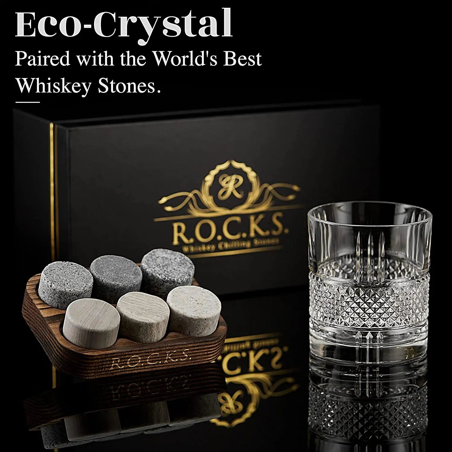 Elite Whiskey Essentials - Stones &amp; Crystal Glass