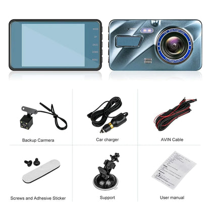 Full HD 1080P Dual Lens Car Dash Cam with 4" Screen and Night Vision