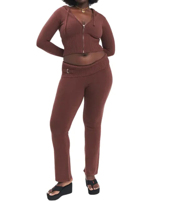 SleekEase Zip Hoodie &amp; High-Waist Pants Set
