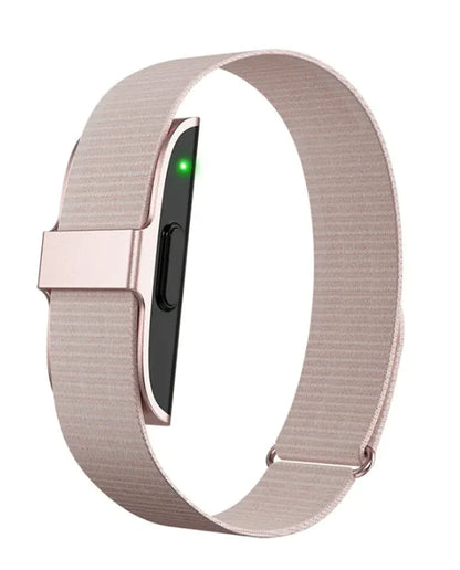 Smart Health Companion Bracelet showing a stylish fitness tracker in pink, designed for wellness monitoring and connectivity.