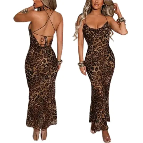 LeoSvelte V-Neck Maxi Dress with Spaghetti Straps