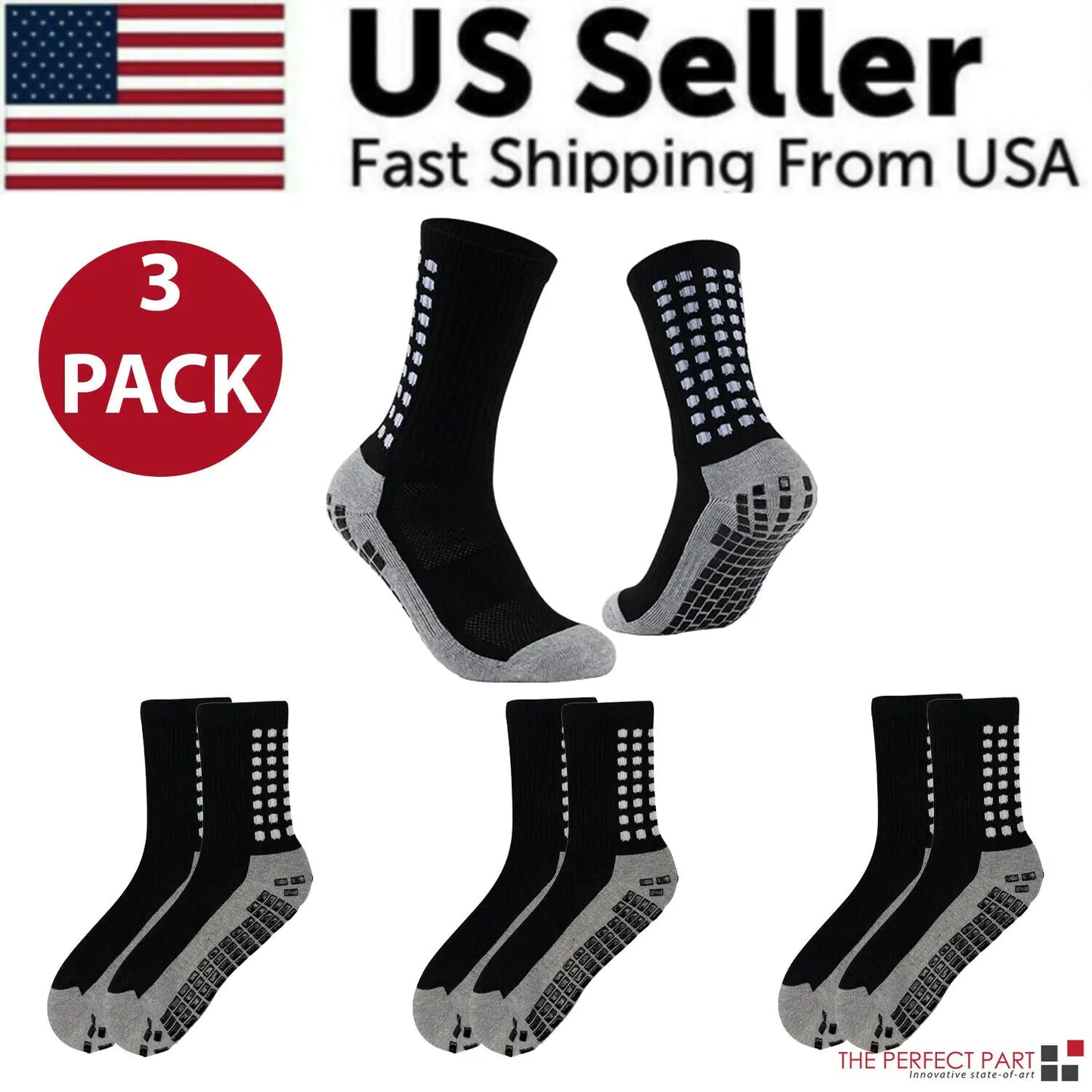 3-Pack Premium Sports Grip Socks for Soccer, Basketball & Football