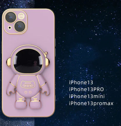 AstroShield phone case series featuring a purple astronaut design, suitable for iPhone 13 models.