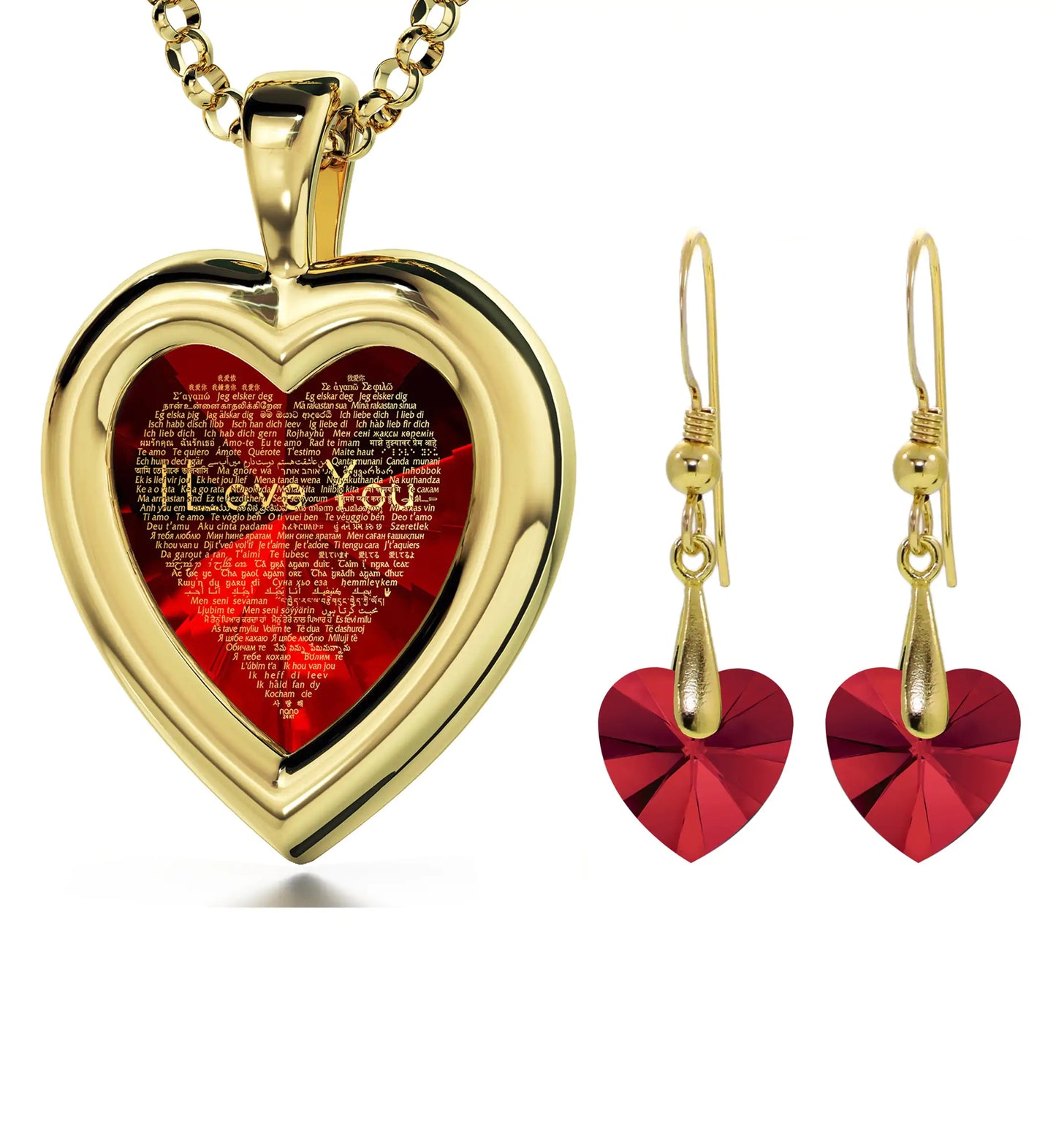 Multilingual Love Heart Jewelry Set
