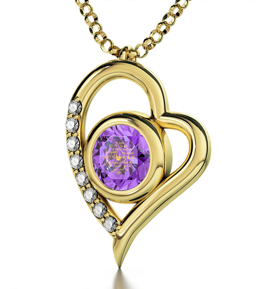 Multilingual Love Heart Pendant Necklace