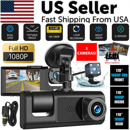 HD Triple View Dash Cam with G-Sensor