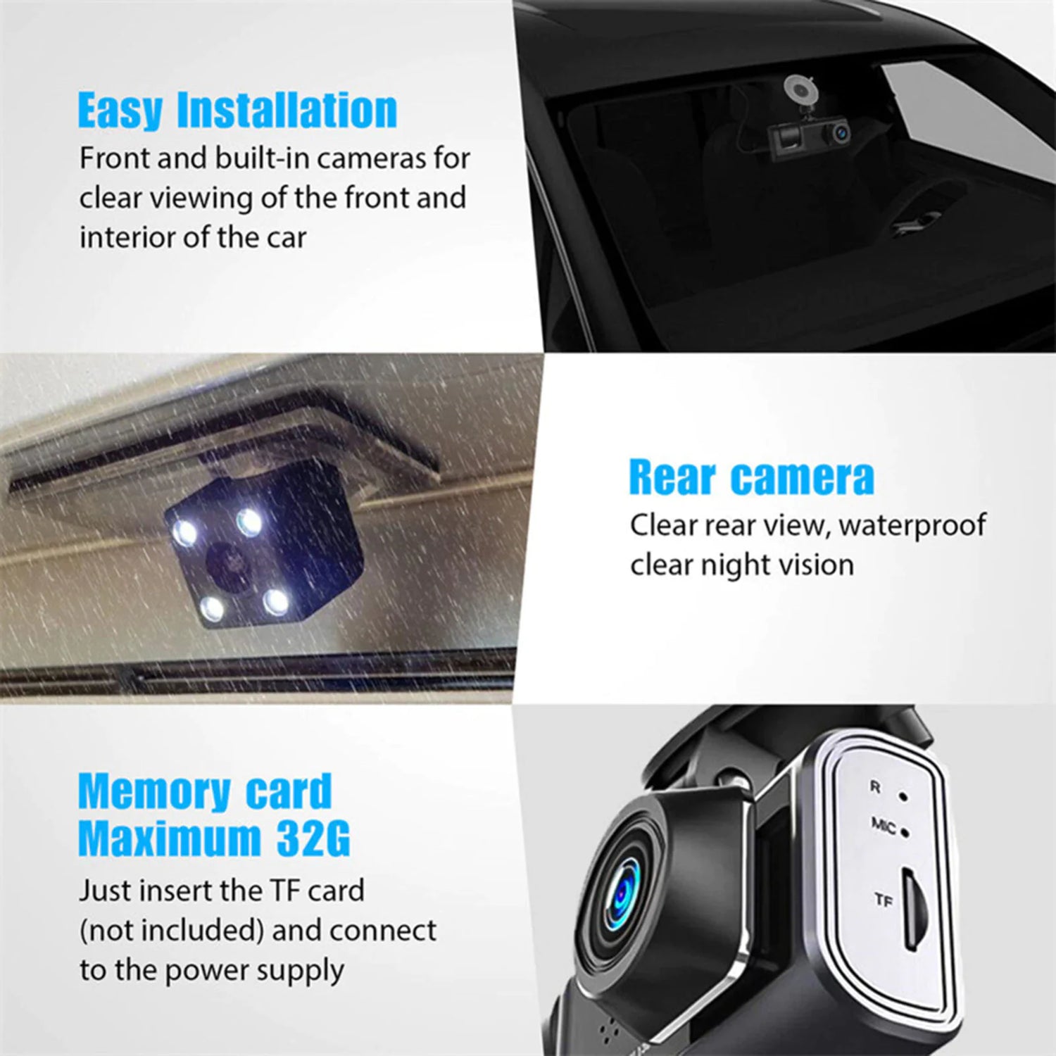 HD Triple View Dash Cam with G-Sensor
