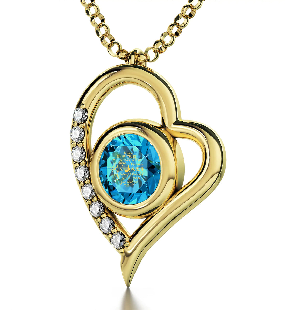 Multilingual Love Heart Pendant Necklace