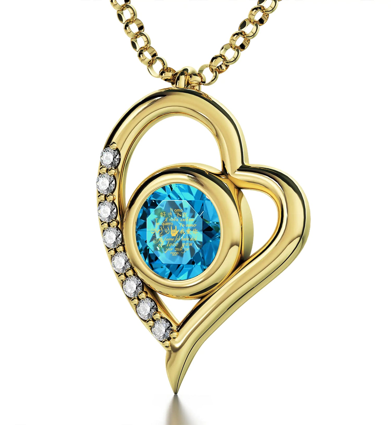 Multilingual Love Heart Pendant Necklace