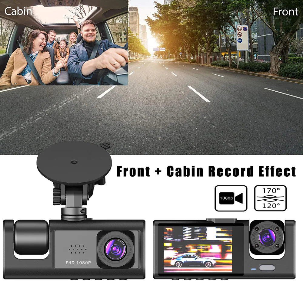 HD Triple View Dash Cam with G-Sensor