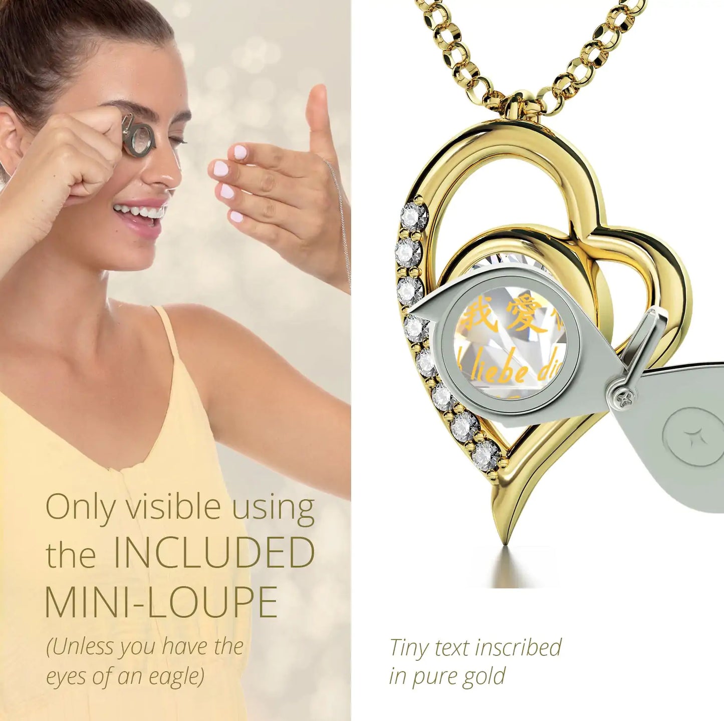 Multilingual Love Heart Pendant Necklace