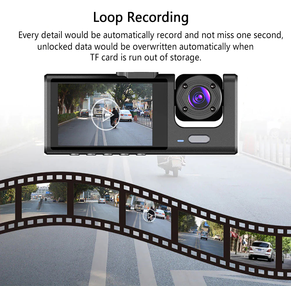 HD Triple View Dash Cam with G-Sensor